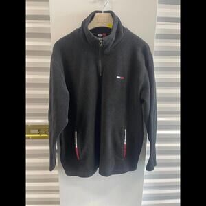 VTG 90S Y2K TOMMY HILFIGER FLEECE QUARTER ZIP PULLOVER BLACK SWEATER LARGE